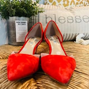 Boden d’orsay red and cream suede kitten heels size 39